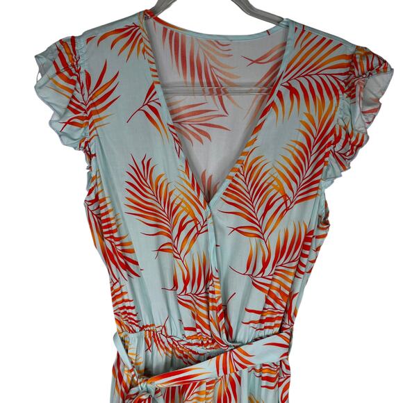 Cupshe Teal Orange Tropical Flutter Sleeve Romper Large New - Picture 5 of 14